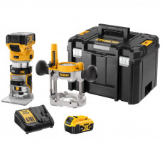 Фрезер акумуляторний DeWALT, 18 В XR Li-ion, безщітковий, 16000-25500 об/хв, цанга 6-8 мм, максимальний діаметр фрези - 30 мм, 3.02 кг, 2 платформи, 2 акумулятори 5 А/год, ЗП, TSTAK