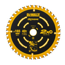 Диск пилковий DeWALT, EXTREME, розмір 165 х 20 мм, кількість зубів 40, кут заточування 18 градусів, геометрія зуба ATB, чистий різ