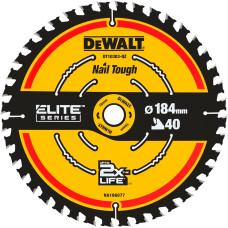 Диск пилковий DeWALT, EXTREME, розмір 184 х 16 мм, кількість зубів 40, кут заточування 18 градусів, геометрія зуба ATB, універсальне застосування