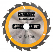 Диск пилковий DeWALT, СONSTRUCTION, розмір 160 х 20 мм, кількість зубів 18, геометрія зубів ATB, кут заточування градусів 20, максимальне число оборотів 7000 об/хв