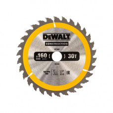 Диск пилковий DeWALT, СONSTRUCTION, розмір 160 х 20 мм, кількість зубів 30, геометрія зубів ATB, кут заточування градусів 10, максимальне число оборотів 7000 об/хв