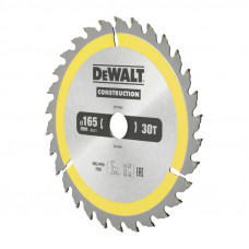 Диск пилковий DeWALT CONSTRUCTION, розмір 165 х 20 мм, кількість зубів 30, геометрія зуба ATB, 10 градусів