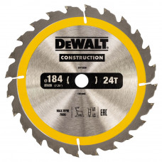 Диск пилковий DeWALT CONSTRUCTION, розмір 184 х 16 мм, кількість зубів 24, геометрія зуба ATB, 16 градусів