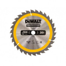Диск пилковий DeWALT, СONSTRUCTION, розмір 184 х 16 мм, кількість зубів 30, геометрія зубів ATB, кут заточування градусів 10, максимальне число оборотів 7000 об/хв