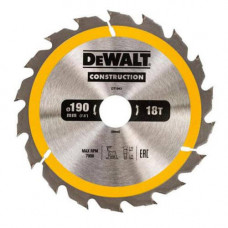 Диск пилковий DeWALT, СONSTRUCTION, розмір 190 х 30 мм, кількість зубів 18, геометрія зубів ATB, кут заточування градусів 20, максимальне число оборотів 7000 об/хв