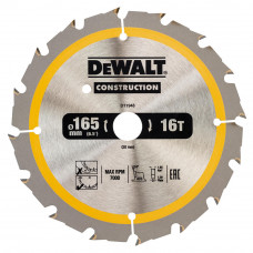 Диск пилковий DeWALT CONSTRUCTION, розмір 165 х 20 мм, кількість зубів 16, геометрія зуба ATB, кут заточування 20 градусів