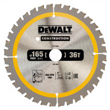Диск пилковий DeWALT CONSTRUCTION, розмір 165 х 20 мм, кількість зубів 36, геометрія зуба ATB, кут заточування 20 градусів