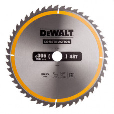 Диск пилковий DeWALT, СONSTRUCTION, розмір 305 х 30 мм, кількість зубів 48, геометрія зубів ATB, кут заточування градусів 10, максимальне число оборотів 4800 об/хв, чисте різання