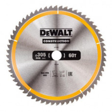 Диск пилковий DeWALT, СONSTRUCTION, розмір 305 х 30 мм, кількість зубів 60, геометрія зубів ATB, кут заточування градусів 5, максимальне число оборотів 4800 об/хв