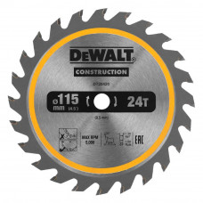 Диск пилковий DeWALT, універсальний, розмір 115 х 9.5 мм, кількість зубів 24z, геометрія зуба TCT, 5000 об/хв