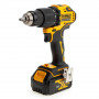 Дриль-шурупокрут DeWALT, безщітковий, ударний, 18 В XR Li-Ion, 4 Аг, 65 Нм, 450-1650 об/хв, патрон 13 мм швидкозатискний, кількість швидкостей - 2, вага 1.2 кг, 2 акумулятори, зарядний пристрій, валіза TSTAK
