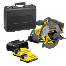 Пила циркулярна акумуляторна STANLEY FatMax,18В (V20) Li-Ion, 4 Аг, 5.000 об/хв,диск 190/30 мм дає можливість пропилу до 65 мм, 10,71 кг, з 2 акумуляторами і зарядним пристроєм у пластиковій валізі